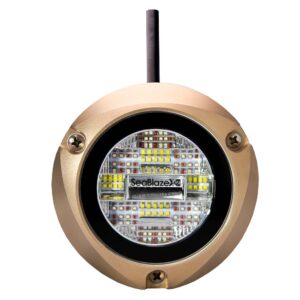 Marine LED underwater light, round and gold.