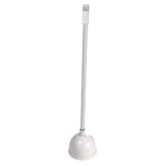 White toilet plunger with long handle