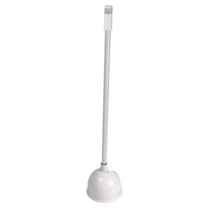 White toilet plunger with long handle