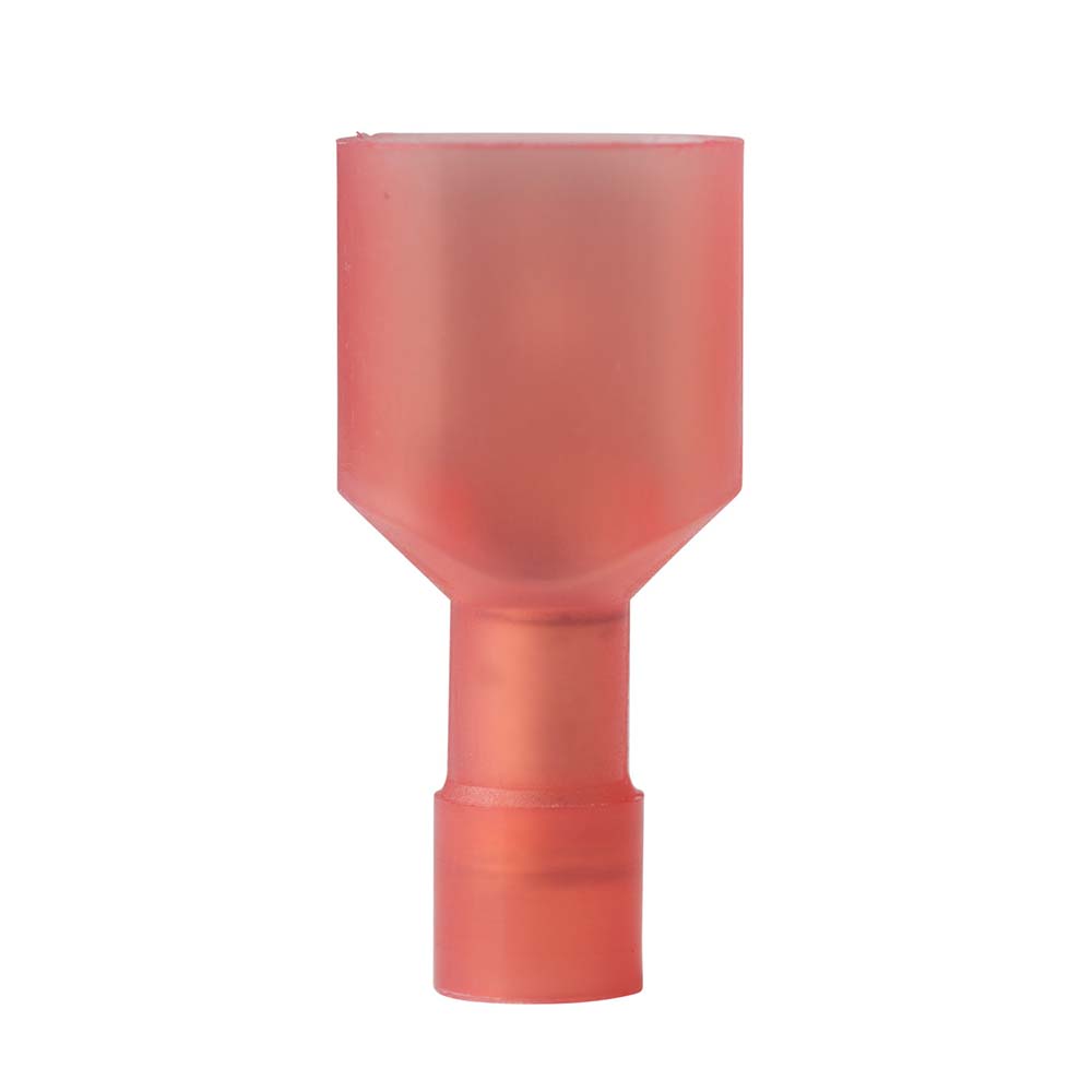 Red plastic funnel connector, isolated on white background.