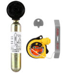 Manual automatic inflator with CO2 cylinder and key.