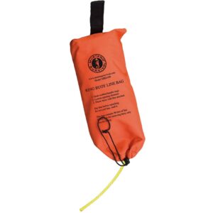 Orange ring buoy line bag with instructions.