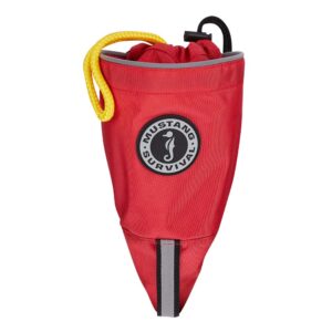 Red Mustang Survival throw bag with yellow rope.