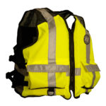 Bright yellow life vest with reflective stripes.