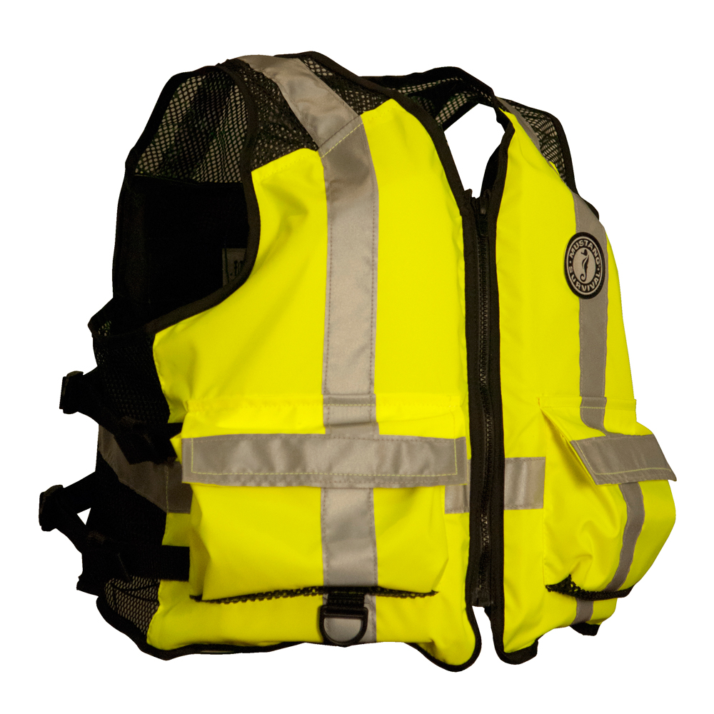 Bright yellow life vest with reflective stripes.