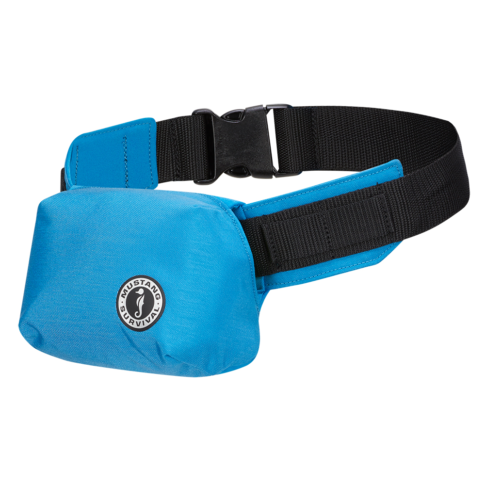Blue waist pack with black strap and buckle.