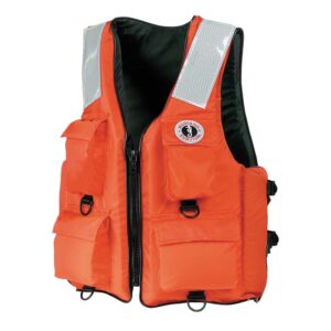 Orange safety life jacket with reflective strips.