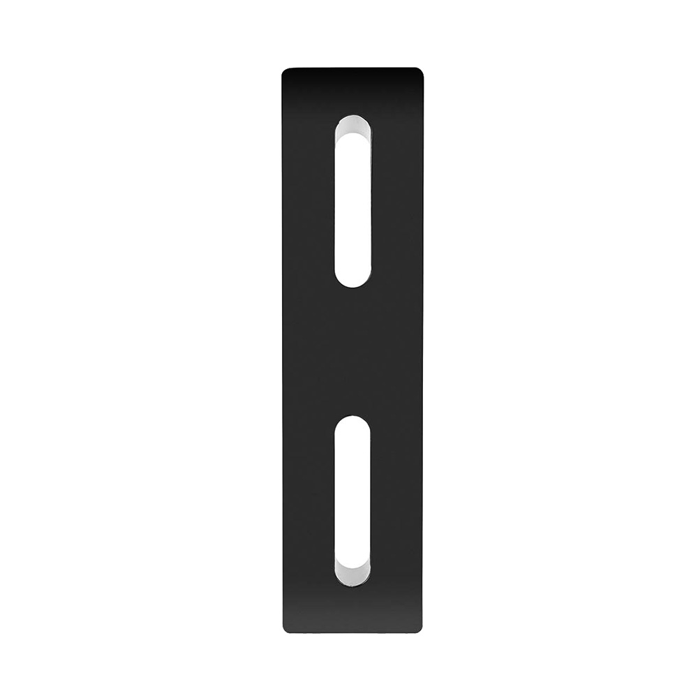 Black metal bracket with slots for mounting