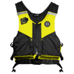 Yellow and black life jacket for safety.