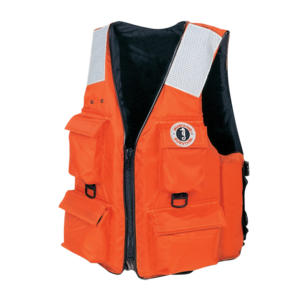 Orange life jacket with pockets