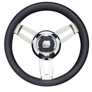 Black and chrome car steering wheel