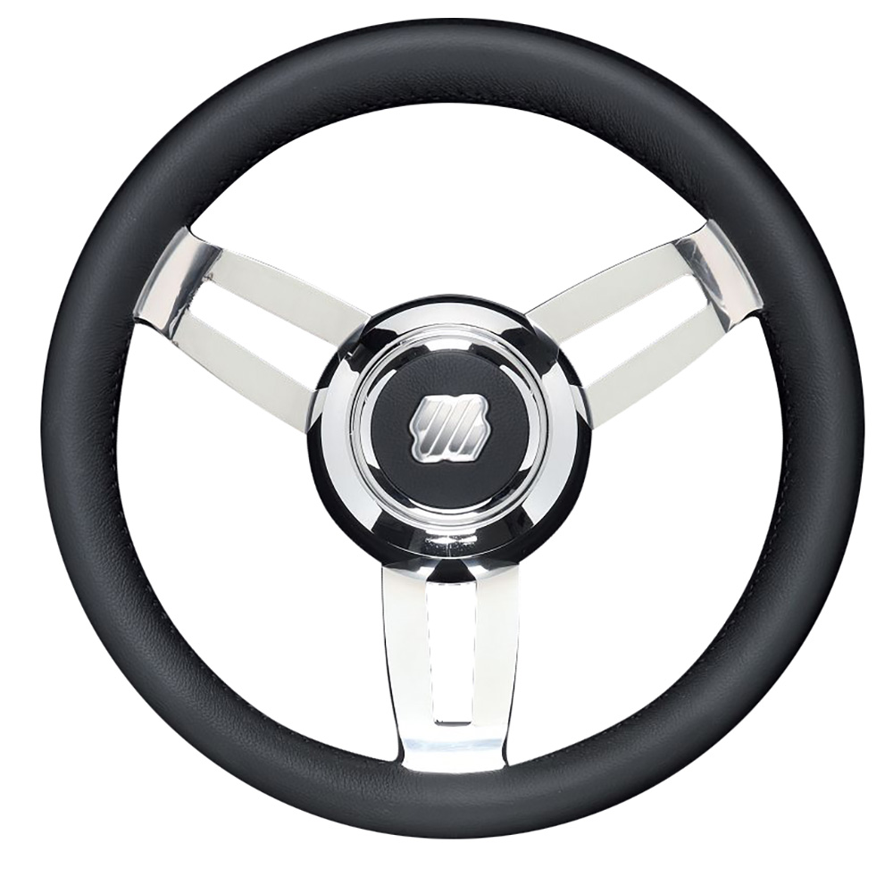 Black and chrome car steering wheel