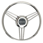 Classic car steering wheel, retro design chrome spokes.