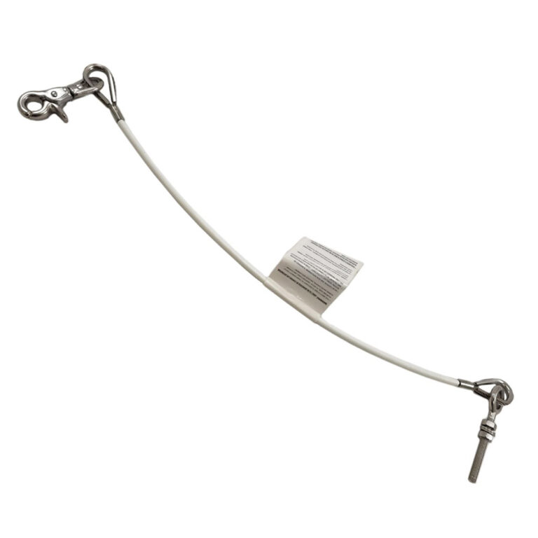 Safety cable with metal clips and tag.
