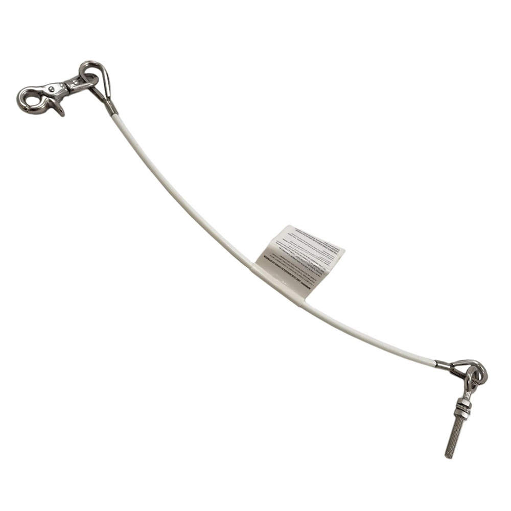 Safety cable with metal clips and tag.