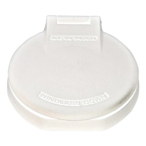 White Lewmar windlass cover for boat protection.
