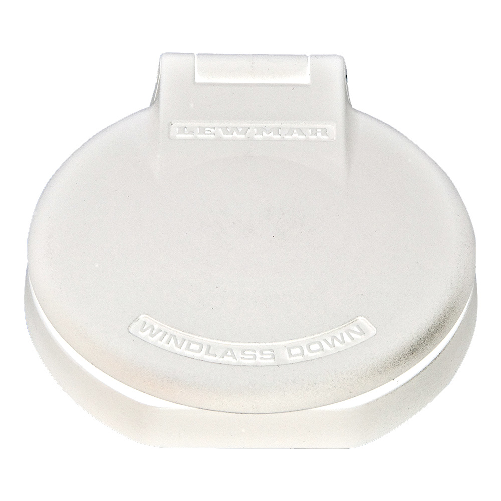 White Lewmar windlass cover for boat protection.