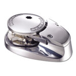 Stainless steel marine boat winch device close-up.