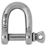 Stainless steel shackle for marine and rigging use.
