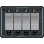 DC distribution panel with bilge pump switches