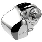 Silver disc brake lock on white background.