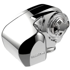 Silver disc brake lock on white background.