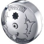 Pro-Fish chrome fishing reel cover with fish design