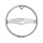Vintage car steering wheel, chrome design.