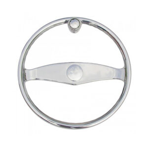 Vintage car steering wheel, chrome design.