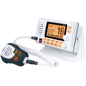 Marine communication radio with microphone and display