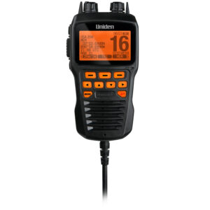 Black and orange handheld marine radio