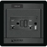 120V AC duplex outlet with reset and test buttons.