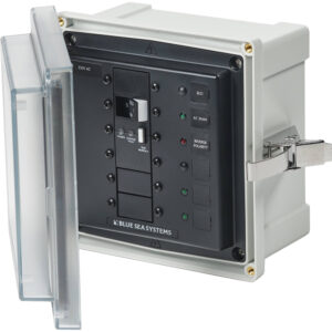 Marine electrical panel with open cover