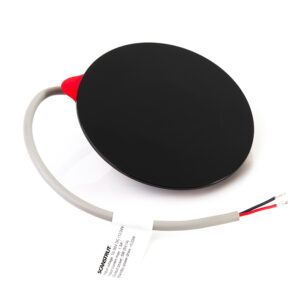 Black circular wireless charging pad with cable