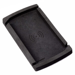 Black wireless charging pad for devices.