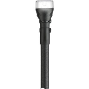 Black handheld flashlight with clear lens