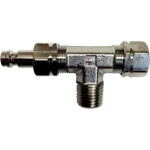 Metal T-connector pipe fitting with threaded ends.