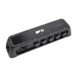 Black network switch with multiple ports.