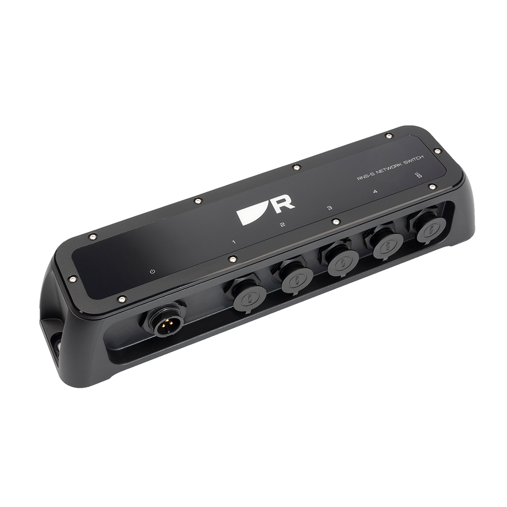 Black network switch with multiple ports.