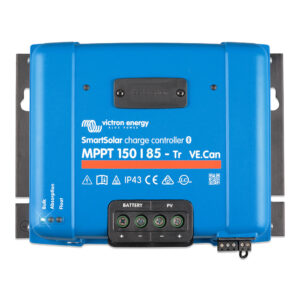 Victron Energy MPPT solar charge controller, blue, front view.