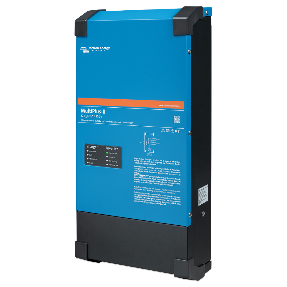 Blue solar power inverter unit on display.