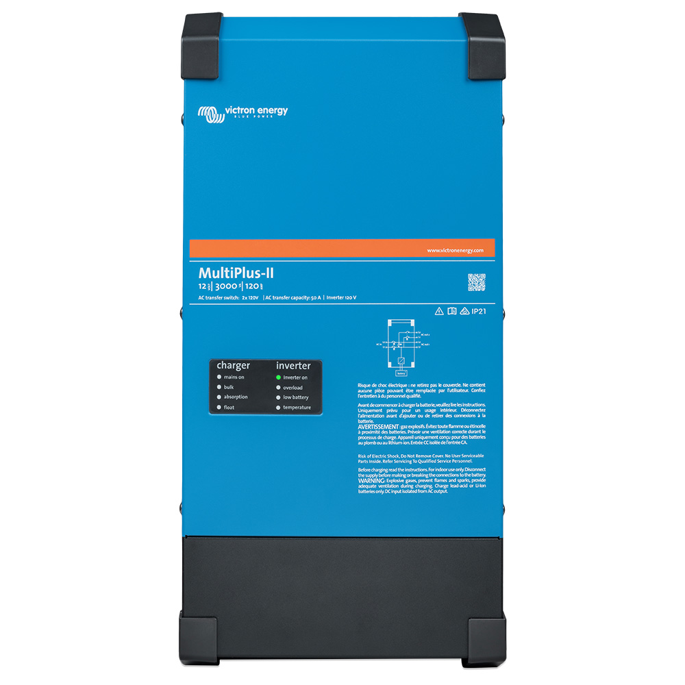 Blue Victron Energy inverter charger front view