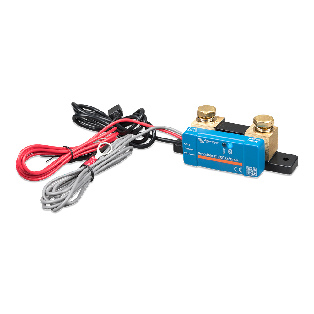 SmartShunt battery monitor with wires and connectors.