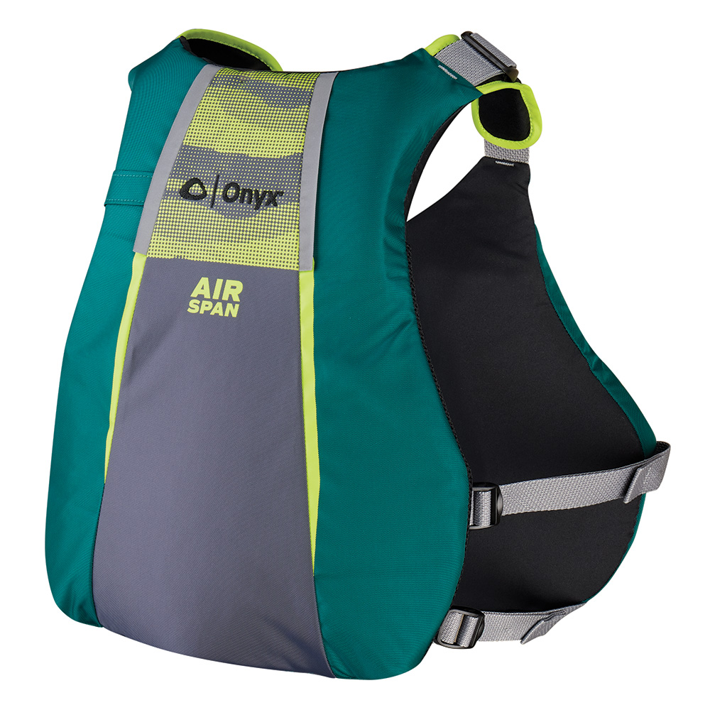 Onyx Air Span life jacket, teal and gray design.