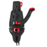 Black pistol holster with red accents