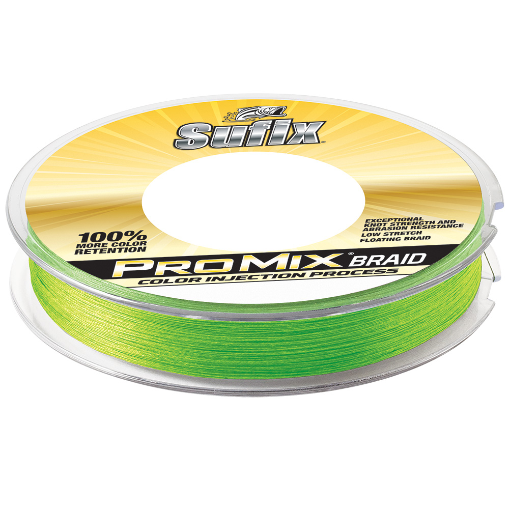 Sufix ProMix Braid fishing line, vibrant green color.