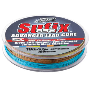 Sufix 832 advanced lead core fishing line spool.