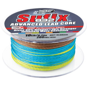 Sufix 832 advanced lead core fishing line spool.