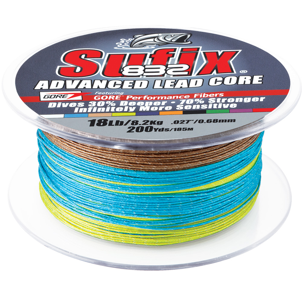 Sufix 832 advanced lead core fishing line spool.