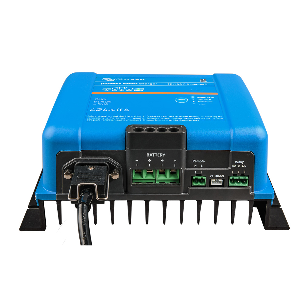 Blue power charger with multiple connectors.